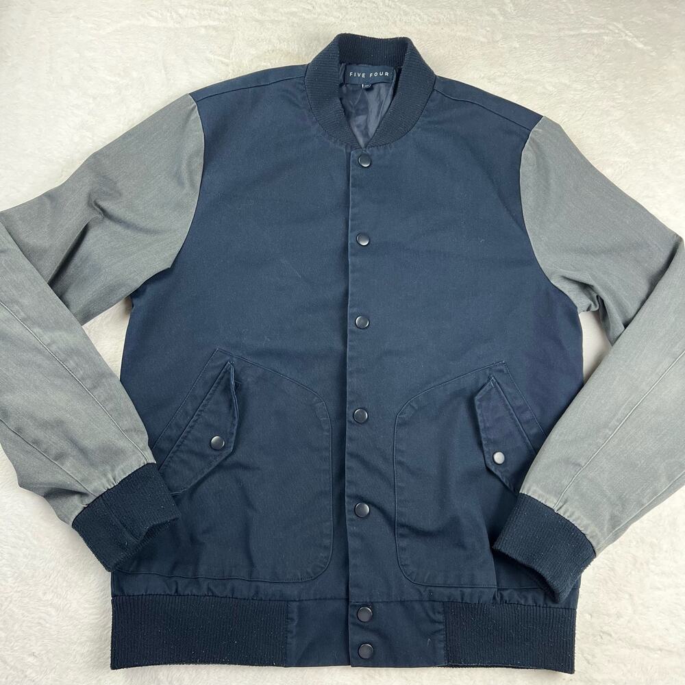 Five Four Brand 2-Tone Blue Gray Snap Button-Up Bomber Jacket men’s size Medium